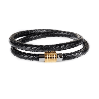 Luxury Men’s Bracelet – Double Strand  Black - Golden Clasp