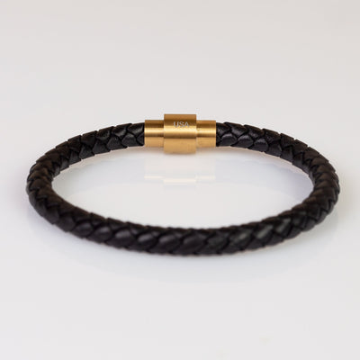 Luxury Men's Bracelet- Single Black - Golden Clasp