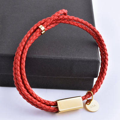 Motivational Leather Bracelet - I Can & I Will - Red