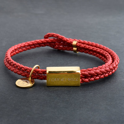 Motivational Leather Bracelet - I Can & I Will - Red