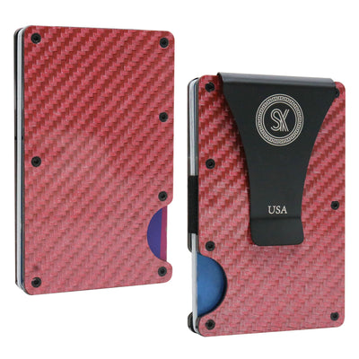Pink: RFID Blocking Carbon Fiber Wallet for Men & Women - Reinforced Money Clip - Gift Box