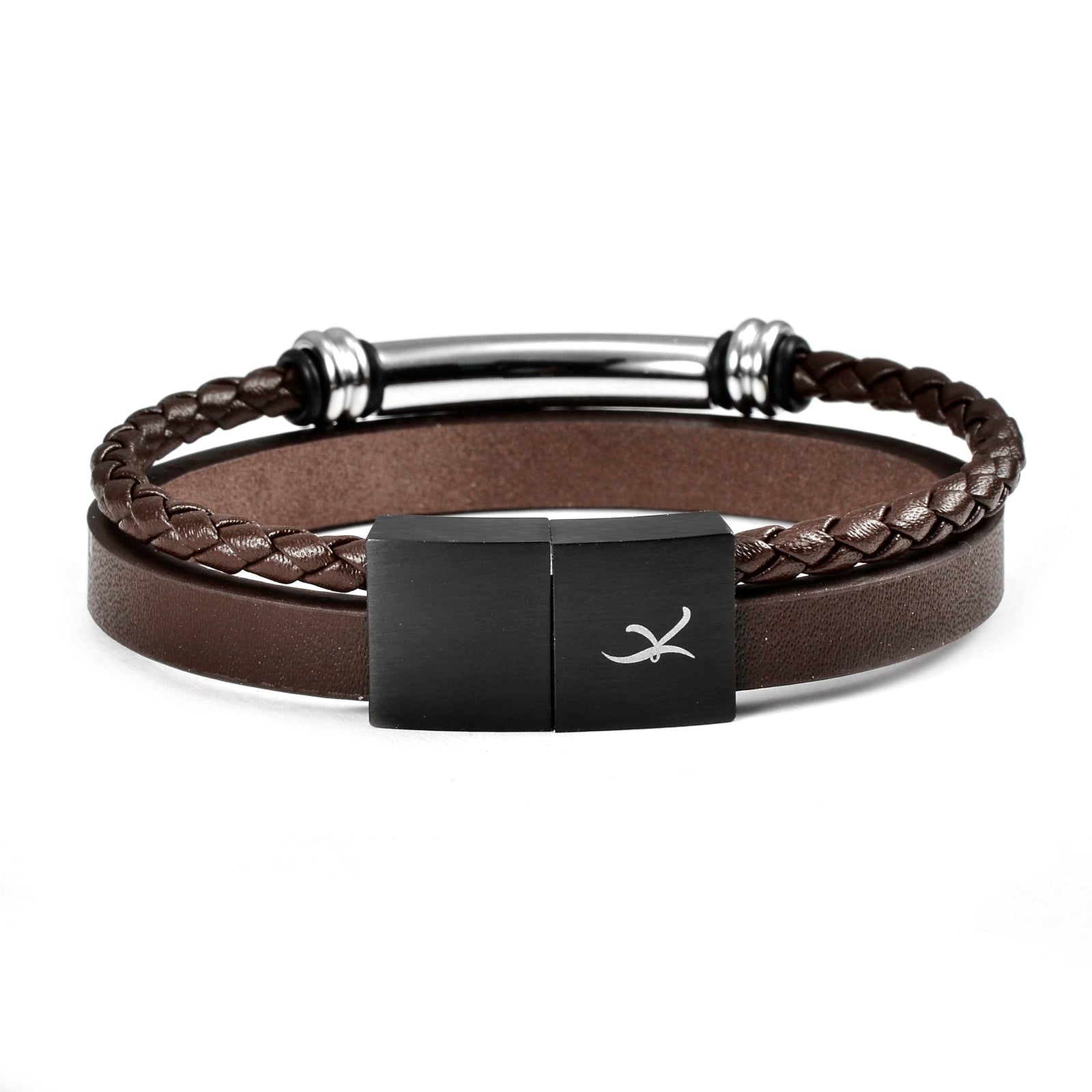 Charming Two Tone Leather Bracelet - Brown