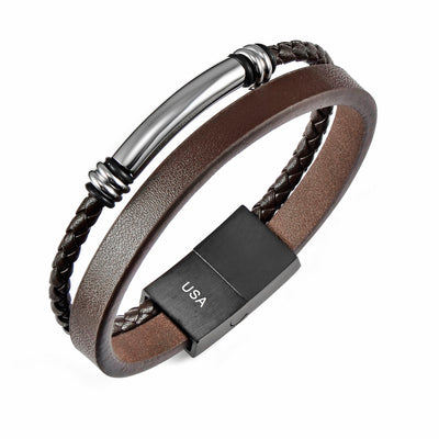 Charming Two Tone Leather Bracelet - Brown