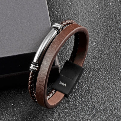 Charming Two Tone Leather Bracelet - Brown