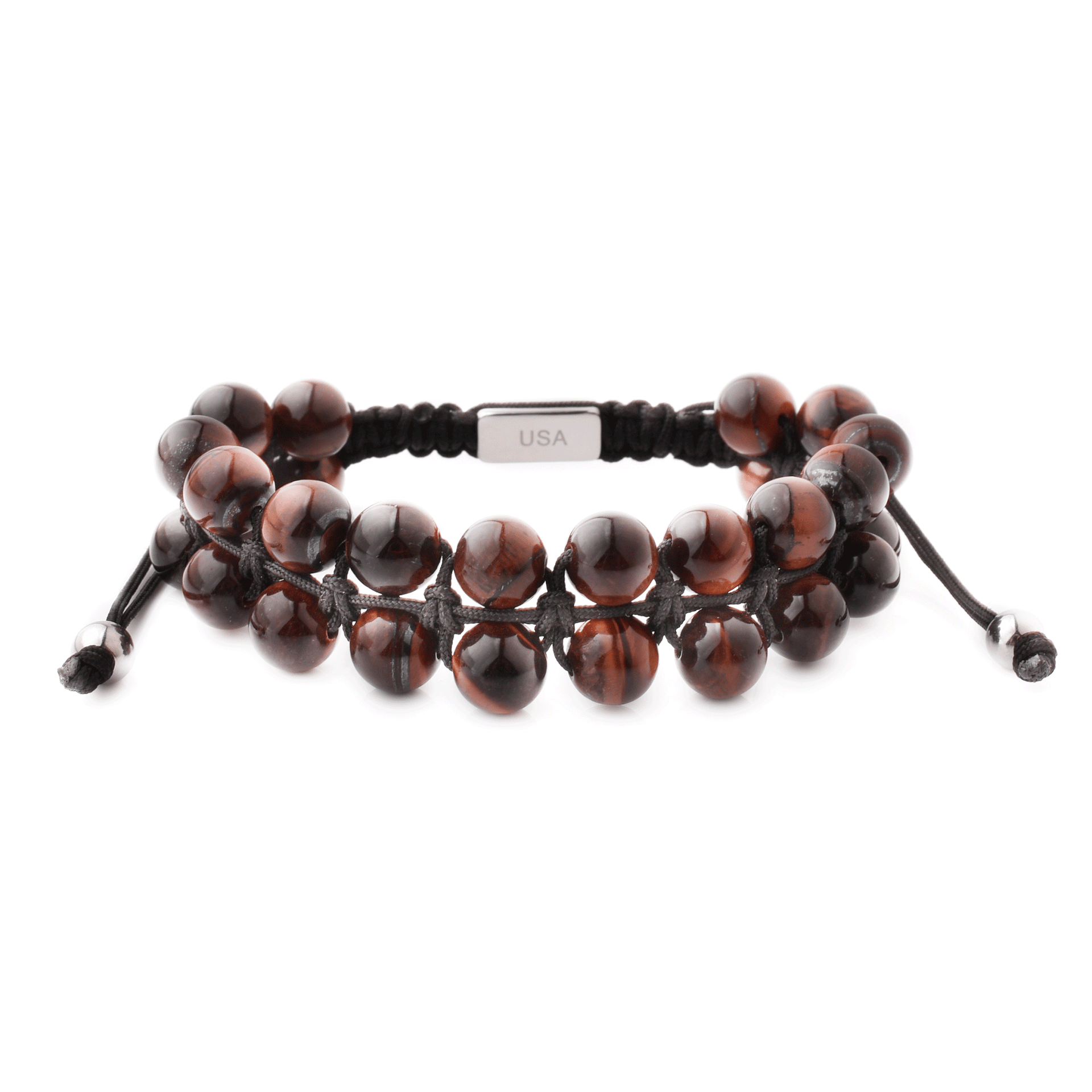 Brown Gemstone Beads Bracelet, Adjustable Knot - 8mm