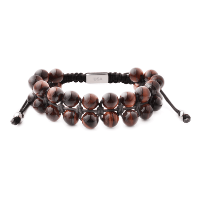 Brown Gemstone Beads Bracelet, Adjustable Knot - 8mm