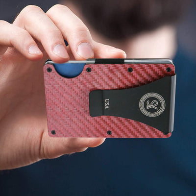 Pink: RFID Blocking Carbon Fiber Wallet for Men & Women - Reinforced Money Clip - Gift Box