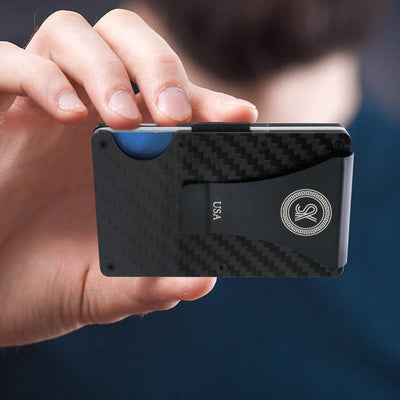 Black: RFID Blocking Carbon Fiber Wallet for Men & Women - Reinforced Money Clip - Gift Box