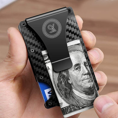 Black: RFID Blocking Carbon Fiber Wallet for Men & Women - Reinforced Money Clip - Gift Box