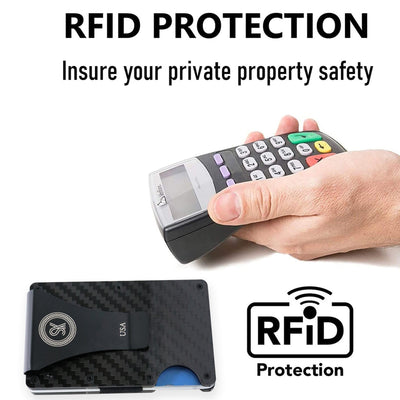 Black: RFID Blocking Carbon Fiber Wallet for Men & Women - Reinforced Money Clip - Gift Box