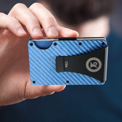 Sky Blue: RFID Blocking Carbon Fiber Wallet for Men & Women - Reinforced Money Clip - Gift Box