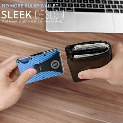 Sky Blue: RFID Blocking Carbon Fiber Wallet for Men & Women - Reinforced Money Clip - Gift Box