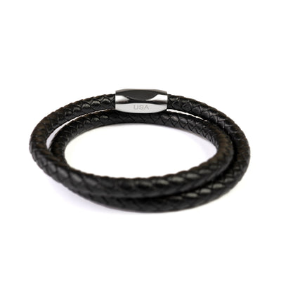 Fancy Men’s Bracelet – Double Strand Shinny Black