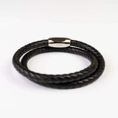 Fancy Men’s Bracelet – Double Strand Shinny Black