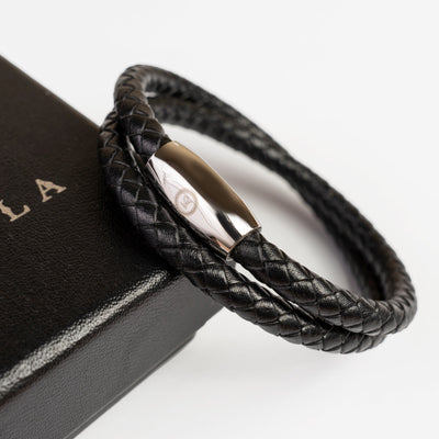 Fancy Men’s Bracelet – Double Strand Shinny Black