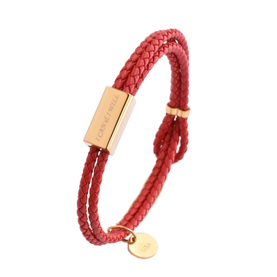 Motivational Leather Bracelet - I Can & I Will - Red