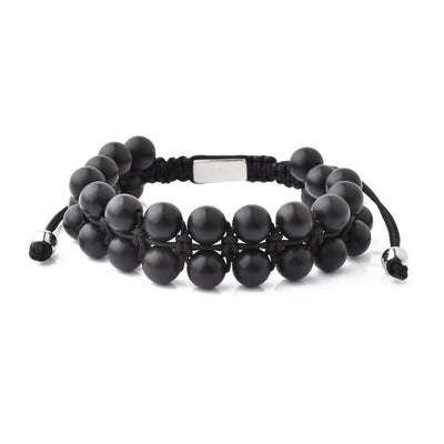 Black Gemstone Beads Bracelet, Adjustable Knot - 8mm