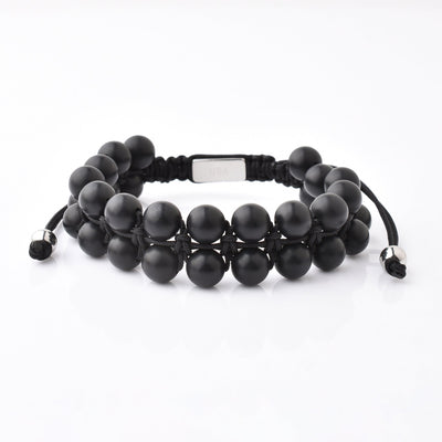 Black Gemstone Beads Bracelet, Adjustable Knot - 8mm