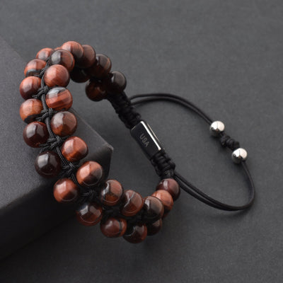 Brown Gemstone Beads Bracelet, Adjustable Knot - 8mm