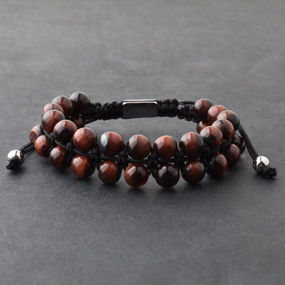 Brown Gemstone Beads Bracelet, Adjustable Knot - 8mm