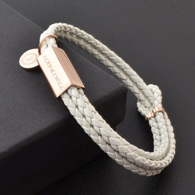 Motivational Leather Bracelet - I Can & I Will - White