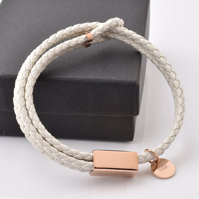 Motivational Leather Bracelet - I Can & I Will - White