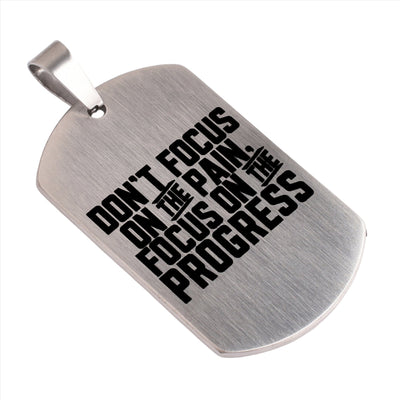 SK Zilla's Motivational Necklace Tag:  Brushed Silver - DON'T FOCUS ON THE PAIN, FOCUS ON THE PROGRESS. Leather Necklace in Egypt
