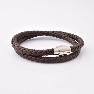 Luxury Men’s Bracelet – Double Strand Dark Brown - Silver Clasp