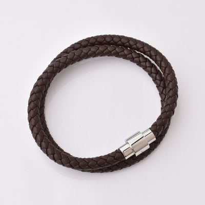 Luxury Men’s Bracelet – Double Strand Dark Brown - Silver Clasp