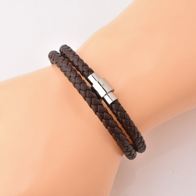 Luxury Men’s Bracelet – Double Strand Dark Brown - Silver Clasp