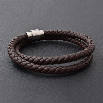 Luxury Men’s Bracelet – Double Strand Dark Brown - Silver Clasp