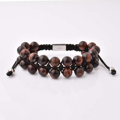 Brown Gemstone Beads Bracelet, Adjustable Knot - 8mm