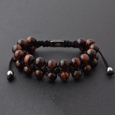 Brown Gemstone Beads Bracelet, Adjustable Knot - 8mm