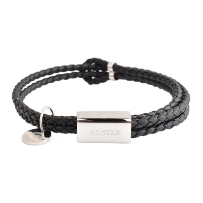 Motivational Leather Bracelet - Hustle - Black