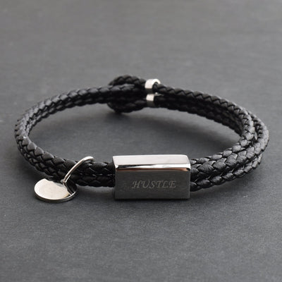 Motivational Leather Bracelet - Hustle - Black