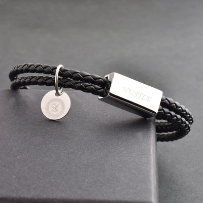 Motivational Leather Bracelet - Hustle - Black