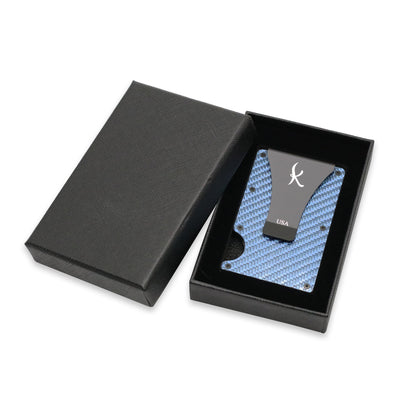 Sky Blue: RFID Blocking Carbon Fiber Wallet for Men & Women - Reinforced Money Clip - Gift Box