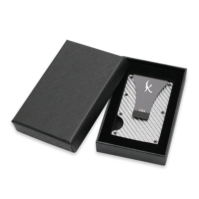 Silver: RFID Blocking Carbon Fiber Wallet for Men & Women - Reinforced Money Clip - Gift Box