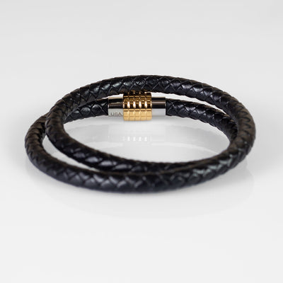 Luxury Men’s Bracelet – Double Strand  Black - Golden Clasp