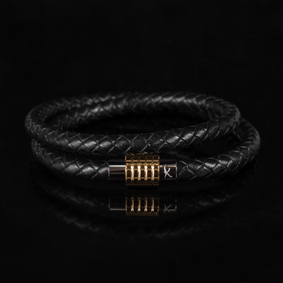 Luxury Men’s Bracelet – Double Strand  Black - Golden Clasp