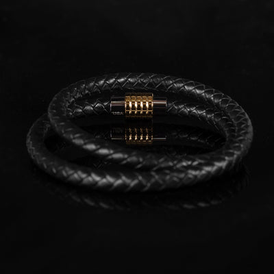Luxury Men’s Bracelet – Double Strand  Black - Golden Clasp