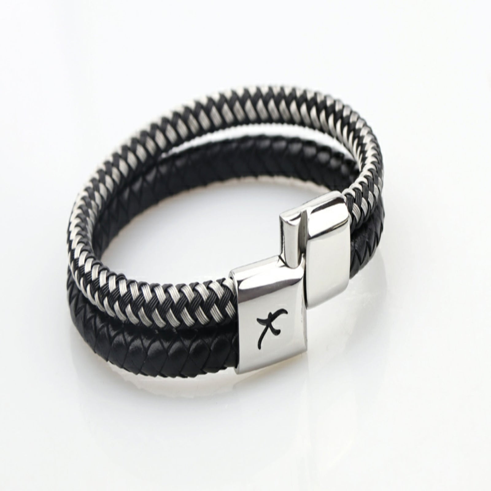 Luxury Men’s Bracelet – Double Black & Silver