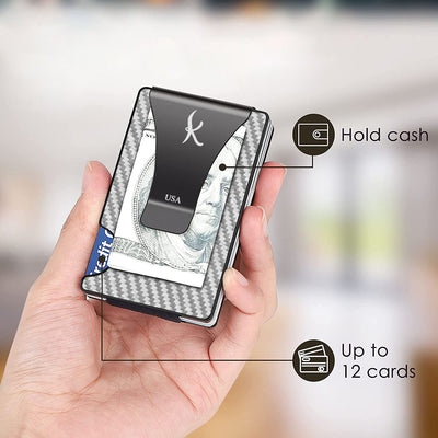 Silver: RFID Blocking Carbon Fiber Wallet for Men & Women - Reinforced Money Clip - Gift Box