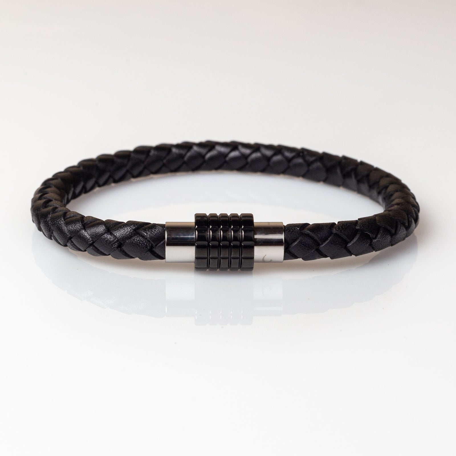 Luxury Men's Bracelet- Single Black with Black/Silver Clasp