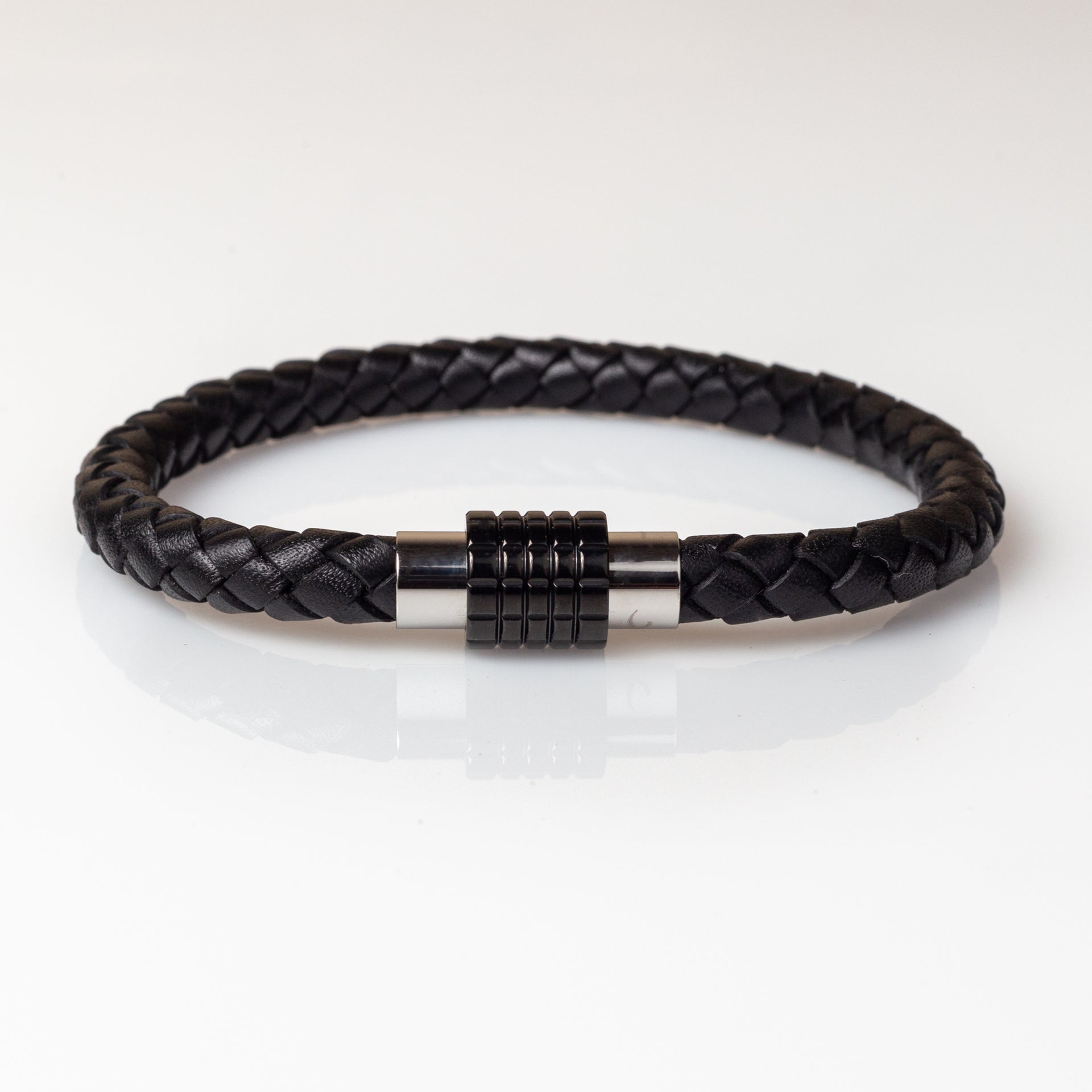 Luxury Men's Bracelet- Single Black with Black/Silver Clasp