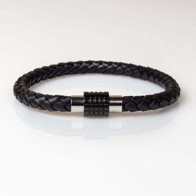 Luxury Men's Bracelet- Single Black with Black/Silver Clasp
