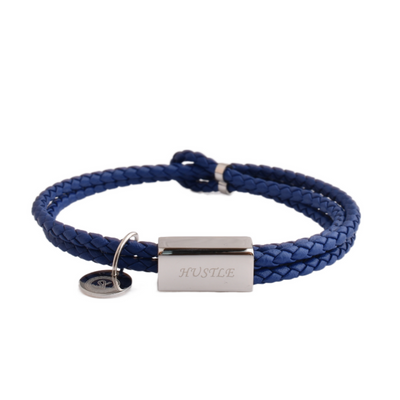 Motivational Leather Bracelet - Hustle - Blue