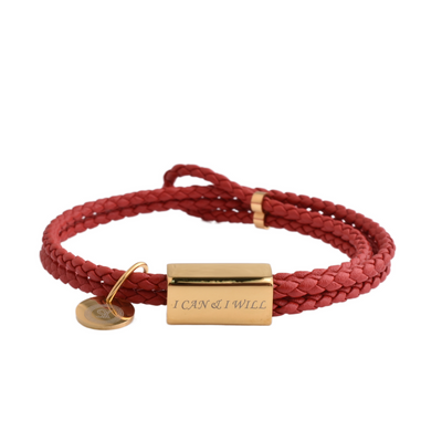 Motivational Leather Bracelet - I Can & I Will - Red