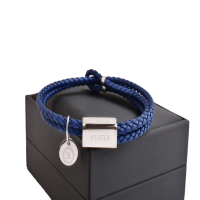 Motivational Leather Bracelet - Hustle - Blue