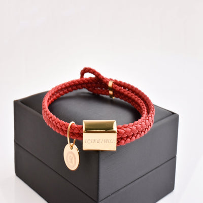 Motivational Leather Bracelet - I Can & I Will - Red
